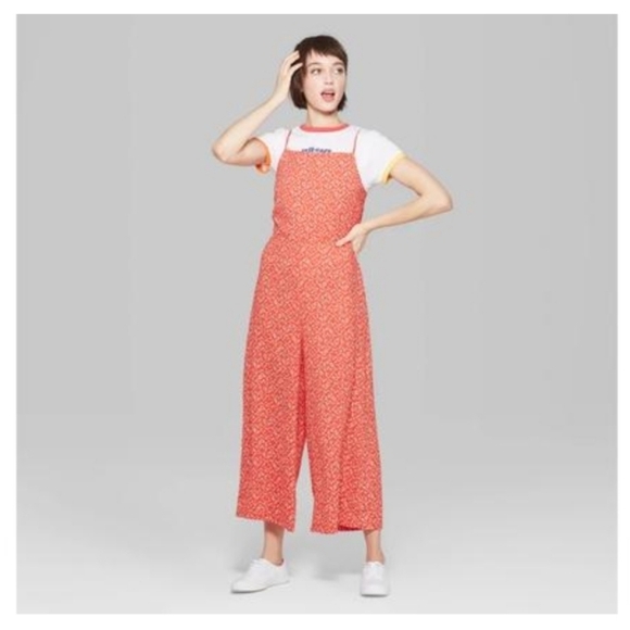 Wild fable floral print cut out back wide leg jumpsuit size large - Picture 1 of 9